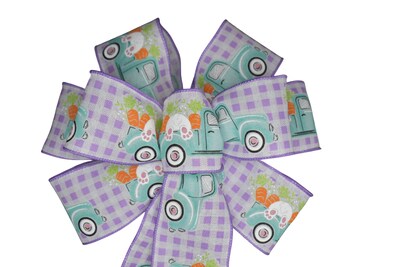 Easter Wired Wreath Bow - Bunny Truck - Purple Plaid - image1